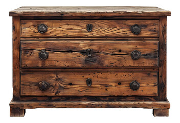 Wall Mural - Traditional wooden chest of drawers with iron handles, cut out - stock png.