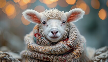 Poster - cute sheep in coat pent and glasses 