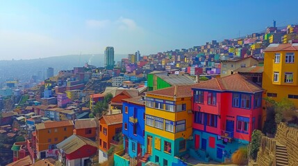 Wall Mural - ValparaÃ­so skyline, Chile, colorful hills and bohemian spirit