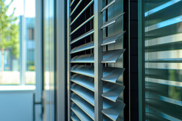 Sticker - A detailed close-up of modern blinds that effectively regulate indoor humidity.

