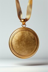 A gold medal set on a stark white background