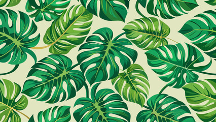 Wall Mural - Seamless pattern with tropical monstera leaves. Vector illustration.