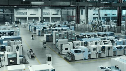 Poster - Autonomous Factory With Advanced Robots and Automated Machinery Seamlessly Operating in A High-Tech Manufacturing Environment, Industrial Automation and Innovation. Wide Establishing Shot