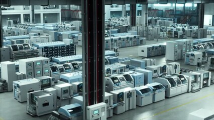 Poster - Explore A State-Of-The-Art Autonomous Factory With Advanced Robotics and High-Tech Machinery Assembling Microchips and GPUs. Futuristic Industrial Production With No Human Intervention.