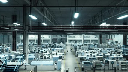 Poster - Autonomous High-Tech Factory Featuring Advanced Robotics and Automated Systems for Manufacturing Cutting-Edge Electronics, Monitored by AI-Driven Robots and High-Precision Assembly Lines
