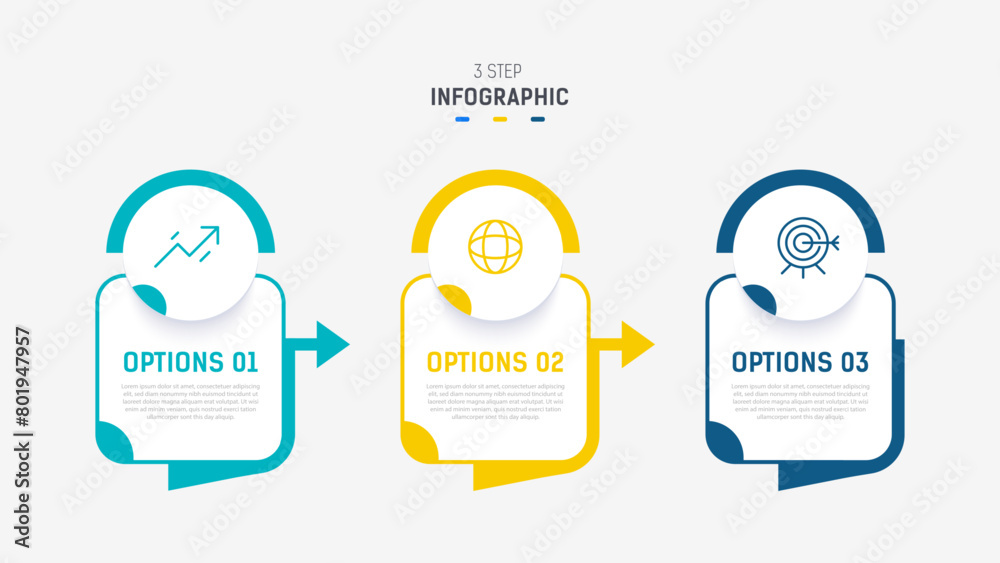 Three Step Infographic label design Vector template with line icons ...
