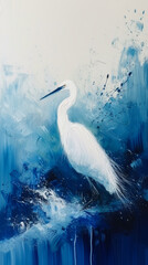 Wall Mural - Elegant egret in a satin gown, accessorized with pearl earrings,