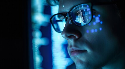 Aufkleber - A Man, a programmer, an IT specialist, a hacker reading an html script, thinking about data analysis, cybersecurity, Coding in a modern high-tech office
