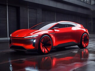 Concept red fast automobile, electric car.