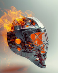 Wall Mural - Ice hockey goalie mask 3D generated, ad mockup isolated on a white and gray background.