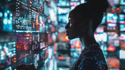 Aufkleber - Professional programmer, IT specialist reading html script, dealing with software, coding, cybersecurity surrounded by large digital computer screens in the System Management Center