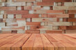 perspective wooden board over blurred joining planks