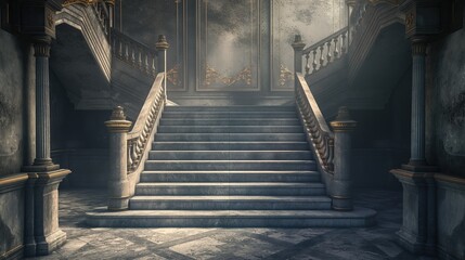 Two way baroque stairs mockup with copy space