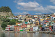 Old colorful buildings and castle in Parga cityscape