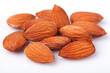 close up almonds on a white background