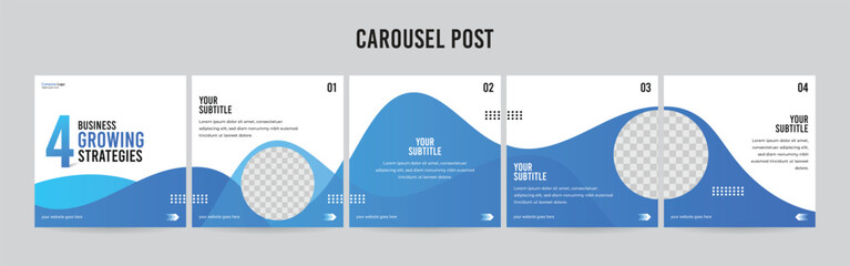 Wall Mural - editable instagram carousel post layout set, social media marketing microblog template design, tips 