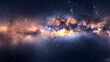 A stunning computergenerated image of the Milky Way galaxy in space, with purple hues resembling a watercolor sky in a surreal world of science and astronomical objects