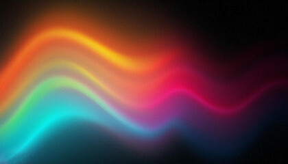 Wall Mural - Grainy gradient background, orange blue magenta pink abstract glowing color flow wave black dark backdrop noise texture banner design. Decoration. and design. Colorful wallpaper