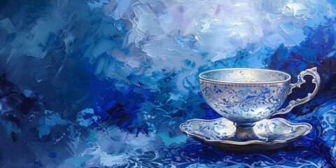 Wall Mural - The background is completely mix Blue and Silver with no texture and the Cup is in the right hand side