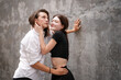© FotoArtist - Beautiful young couple outdoors in the park. Portraits of lovers. Autumn. Spring. Holiday Valentine's Day.