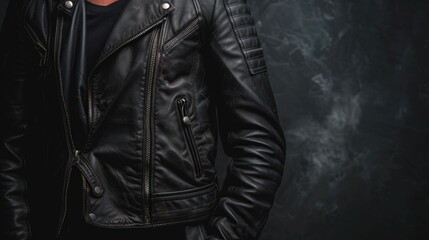 Wall Mural - Black leather jacket hanging on wall