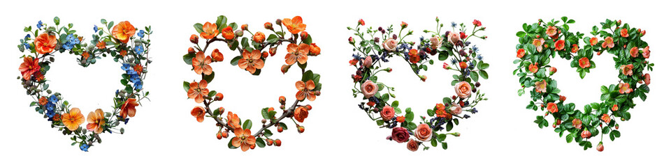 Wall Mural - decoration collection natural love shape frame with floral pattern isolated on transparent backgroun