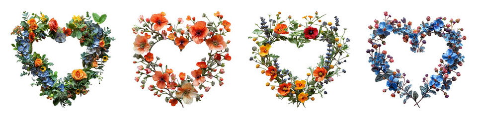 Wall Mural - decoration collection natural love shape frame with floral pattern isolated on transparent backgroun