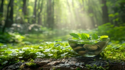 Wall Mural -  filled with rocks; sunlit, verdant trees with leafy canopies