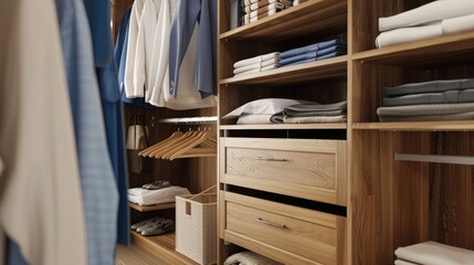 Wall Mural - Closet with towels and other clothes in modern dressing room interior