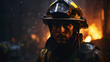 A fireman puts out a fire in the forest. Close-up