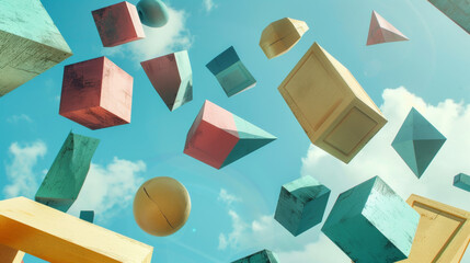 Wall Mural - A colorful image of blocks and balls in the air