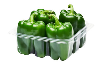 Wall Mural - Symphony of Green: Fresh Peppers Encased in Plastic. On a White or Clear Surface PNG Transparent Background.