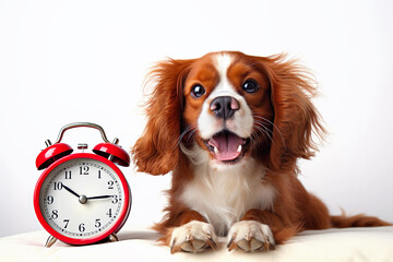 Dog Cavalier King Charles Spaniel and Alarm Clock, Daily Routine for Dogs