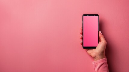 Poster - A pink background with a hand holding a phone