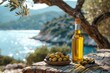A bottle of healthful olive oil, enriching dishes with its golden essence.