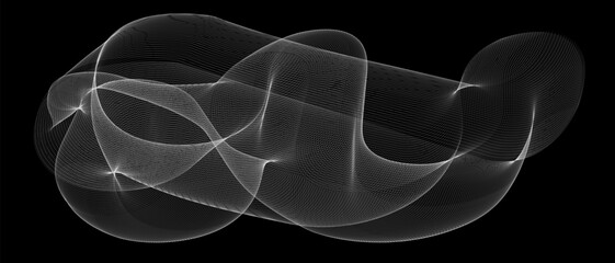 Wall Mural - gray abstract digital particle wave on black background, futuristic linear wave and 3d mesh. texture
