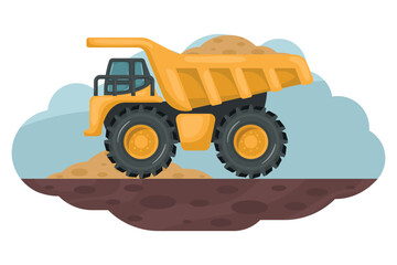 Sticker - Cartoon of mining truck loading sand. Heavy machinery used in the construction and mining industry