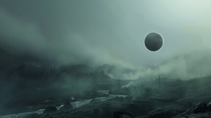 Wall Mural - a dark sky with a large, glowing, black object in the center
