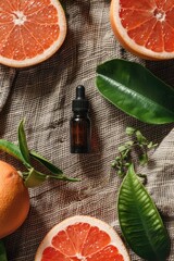 Poster - grapefruit essential oil on burlap background