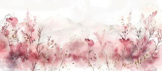 Aufkleber - Elegant blush and ivory watercolor arrangement with subtle gold flecks. Generative AI.