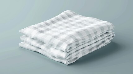 Wall Mural - Detailed modern illustration of folded white, checkered, and striped kitchen towels on a white background.