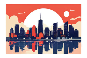 Wall Mural - City landscape illustration. city buildings skyline modern architecture.  vector illustration. Urban landscape with high skyscrapers. 