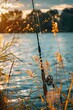 fishing rod on the background of the lake, fishing tackle