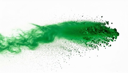 Wall Mural - green chalk and dust flying, effect explode isolated on white background