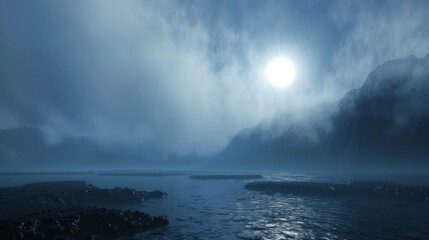 Poster - A cloudy sky with a sun in the background
