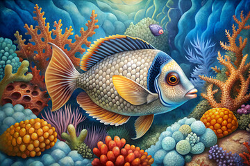 Wall Mural - rohu fish surrounded by beautiful coral