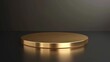 A 3D rendering of a gold platform on a black reflective surface with a dark background.

