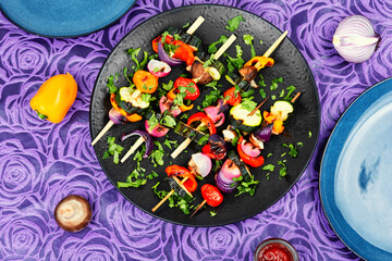 Wall Mural - Grilled vegetables on skewers, kebabs.