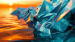 abstract polygonal design of cerulean and sunset orange, ideal for an elegant abstract background