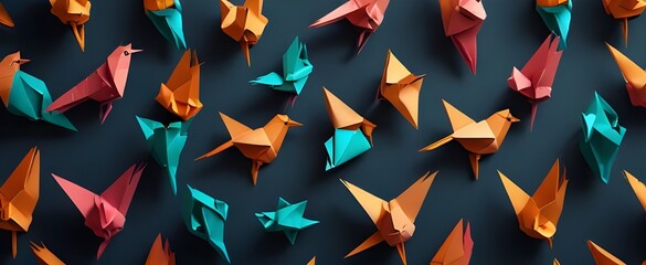 Colored birds origami background